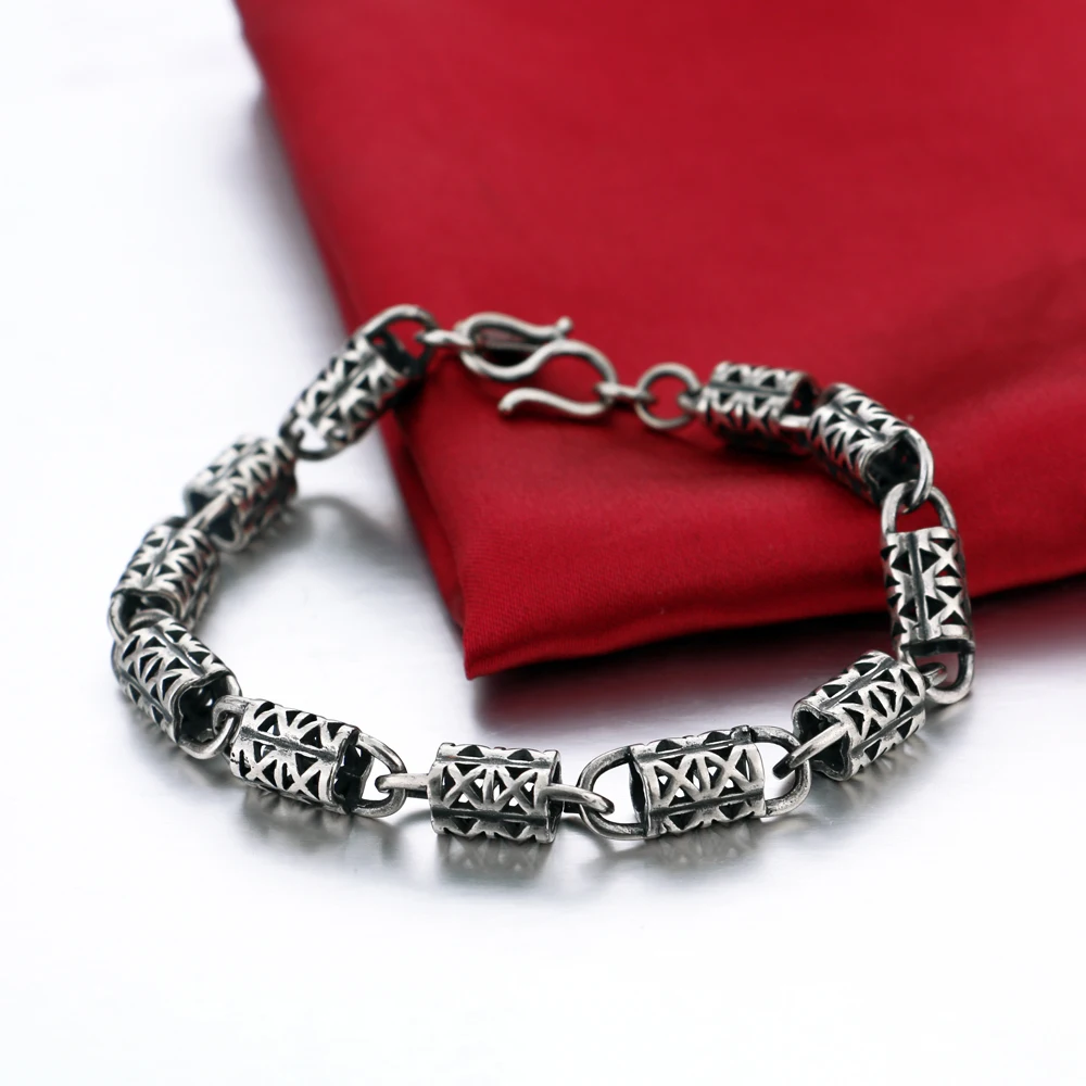 

925 Sterling Silver Bracelet For Men Vintage Style Thai Silver Bracelet Men's Popular Charm Bracelets Solid Silver Chain 20.5CM