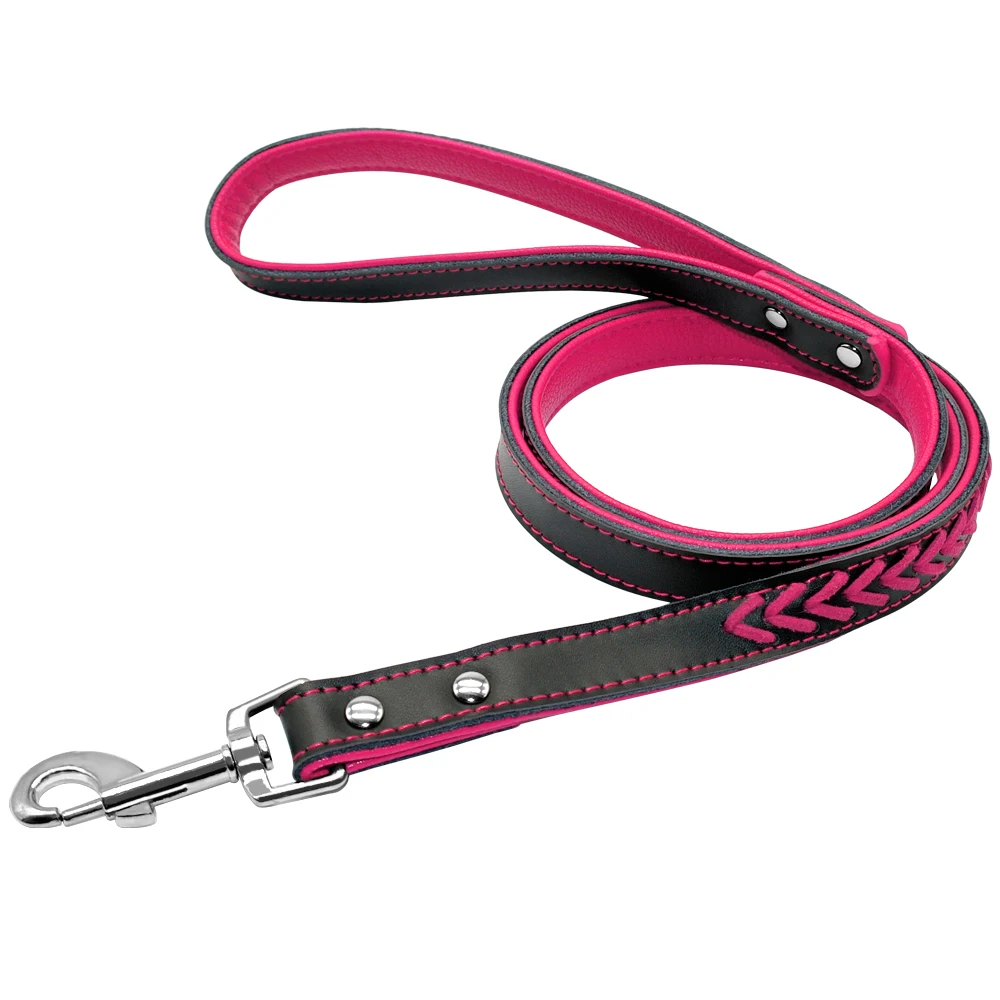 Hot Pink Leash Кожаный ошейник для собак Плетеный персоанзсид ID бирка ошейники именная табличка индивидуальный ошейник для домашних животных кожаные поводки с карабином - Цвет: Hot Pink Leash