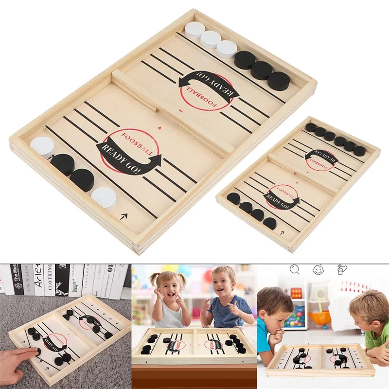 Wooden Slingpuck Game Fast Hockey Sling Puck Game Paced Slingpuck Board Game Parent-child Interactive Toys Children Party Games