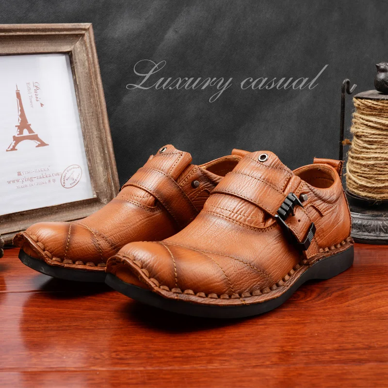 

New Arrival 2021 Men Fashion Shoes Genuine Leather Walking Shoes For Mens Buckle Strap Designer Sneakers Non-Slip Male Footwear