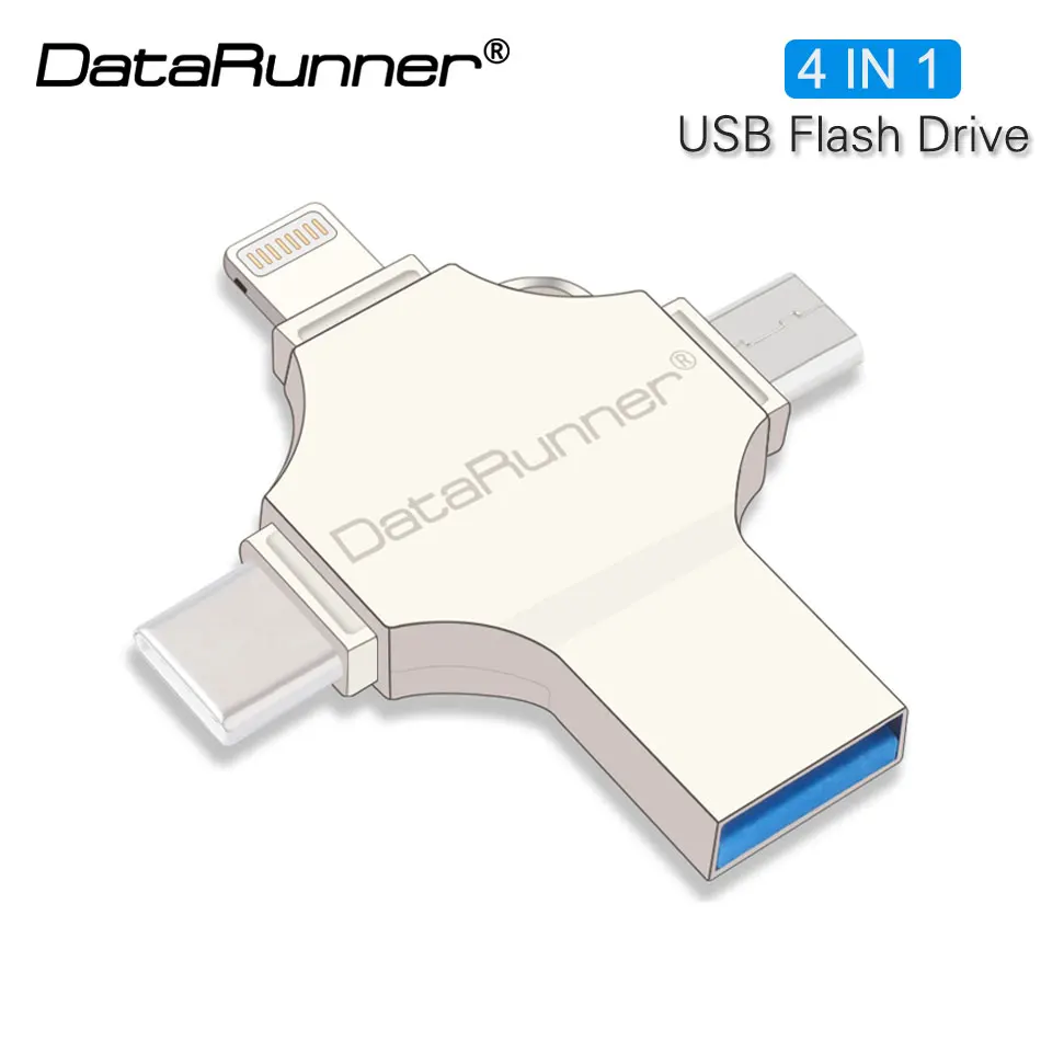 Горячая DataRunner OTG USB флеш накопитель для iPhone/type C/Android/PC 16 ГБ 32 64 128 флэш диск 4 в 1