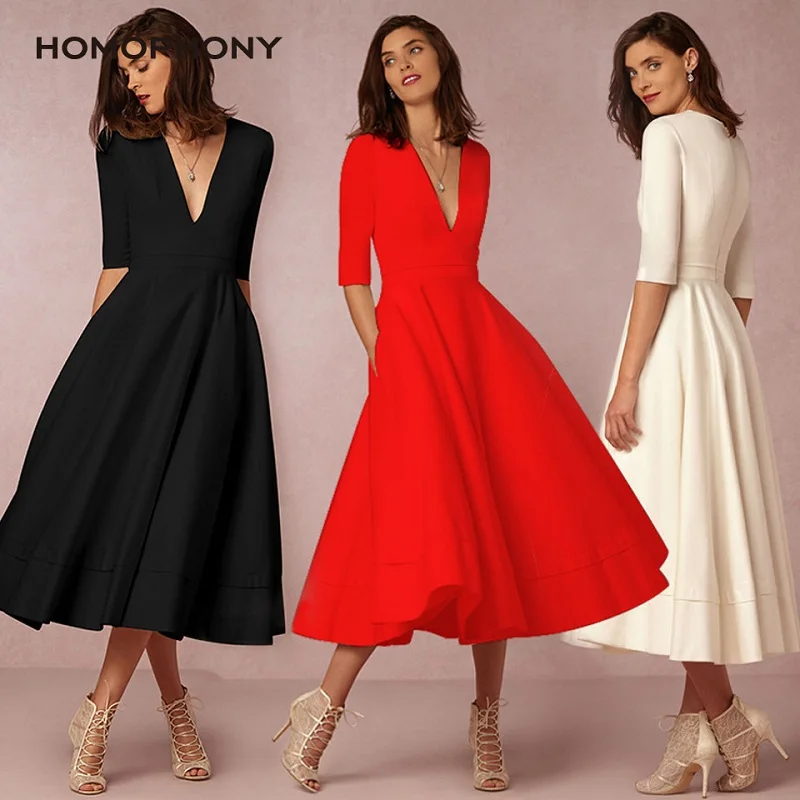 Платье-Макси женское с глубоким V-образным вырезом на осень и зиму | Женская