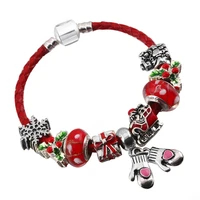 2021 red leather cord bracelet christmas gift jewelry charm lady bracelet with bead pendant brand bracelet gift direct delivery