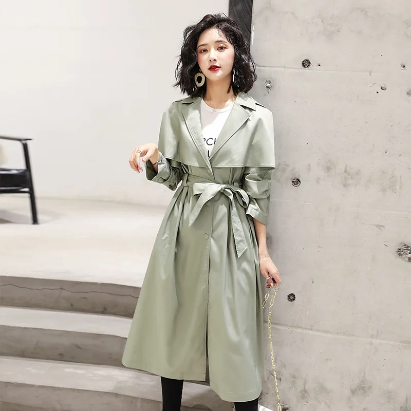 

British Style Women's Windbreaker Lapel Single-breasted Solid Color Vest Windbreaker Jacket Mid-length Slim Stitching Coat W16