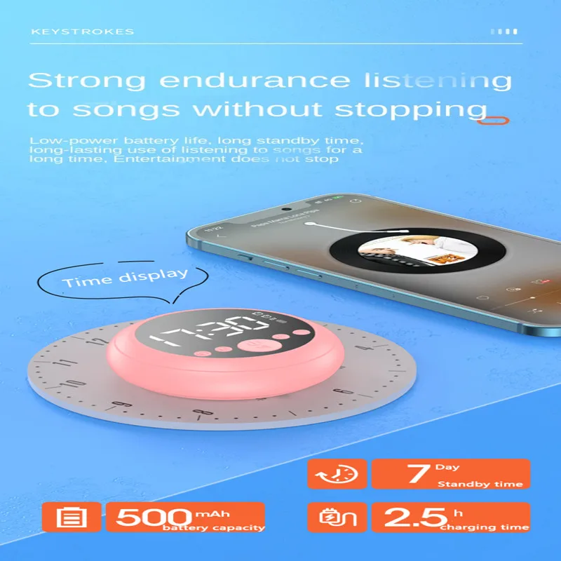 1pc New Round Shape Mirror Alarm Clock Z2 Buletooth-compatible 5.0 Speaker HIFI Stereo Support TF Card With FM Radio Function - купить по