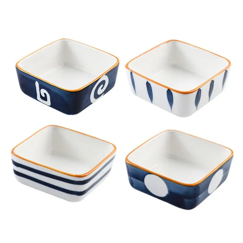 

4 Pcs Japanese-Style Ceramic Hand-Painted Snack Dishes Dipping Bowl Hand-Painted Snack Dish Quartet Seasoning Dish Dipping Dish