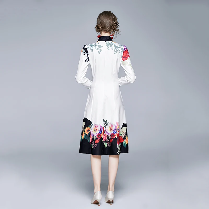 

ZUOMAN Women Autumn Long Elegant Dress Shirt High Quality Office Cocktail Party Robe Femme Vintage Designer Floral Vestidost