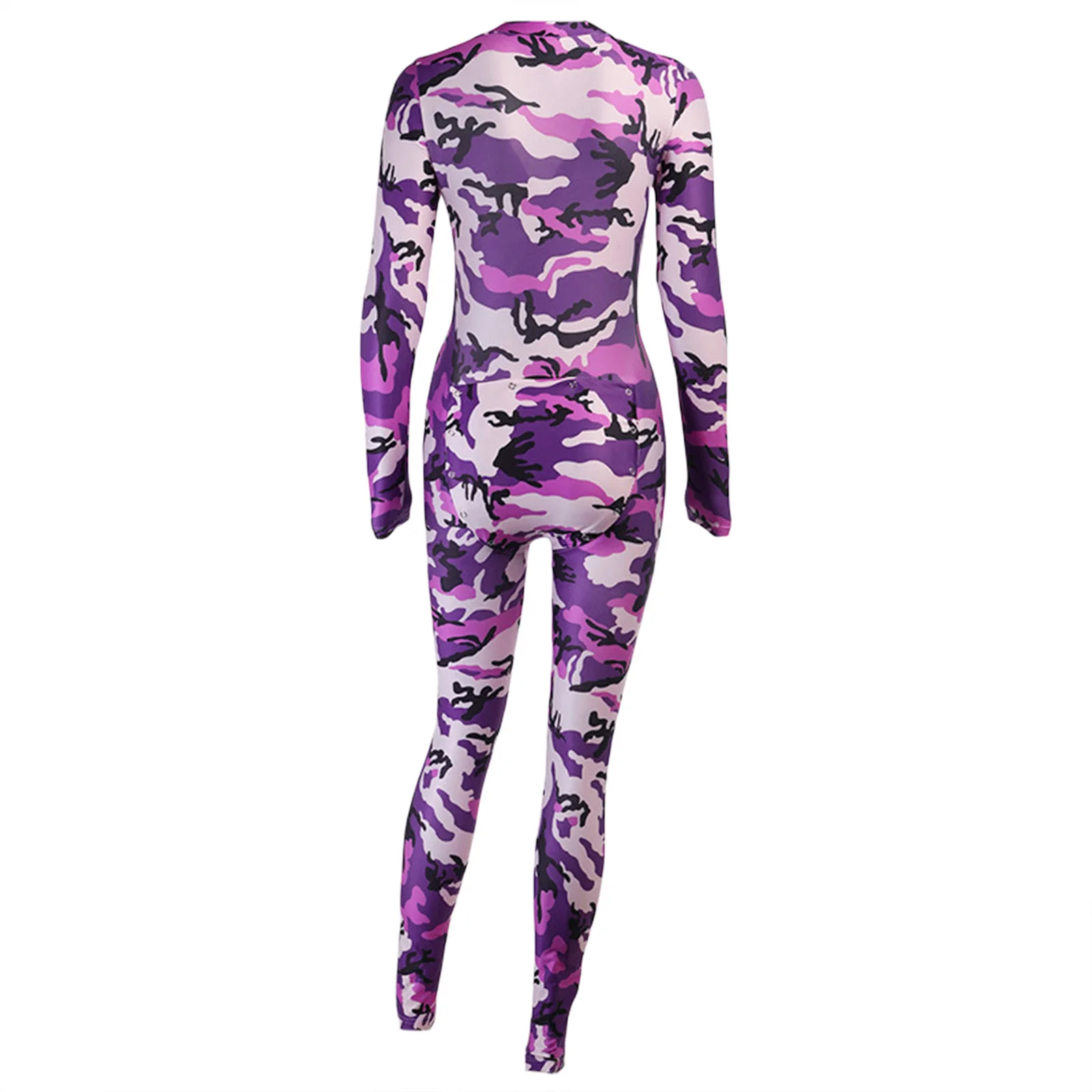 

hirigin Camouflage Print Sexy Butt Flap Pajamas Jumpsuit Women Long Sleeve Skinny Romper Streetwear One Piece Outfit 2021