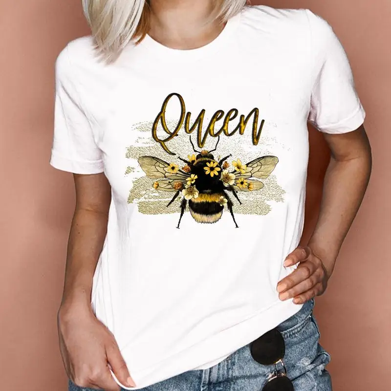 

Fashion T-shirts Women Bee Flower New Style Print Female Cartoon Stylish Short Sleeve Graphic T Top Female Shirt Tee T-Shirt