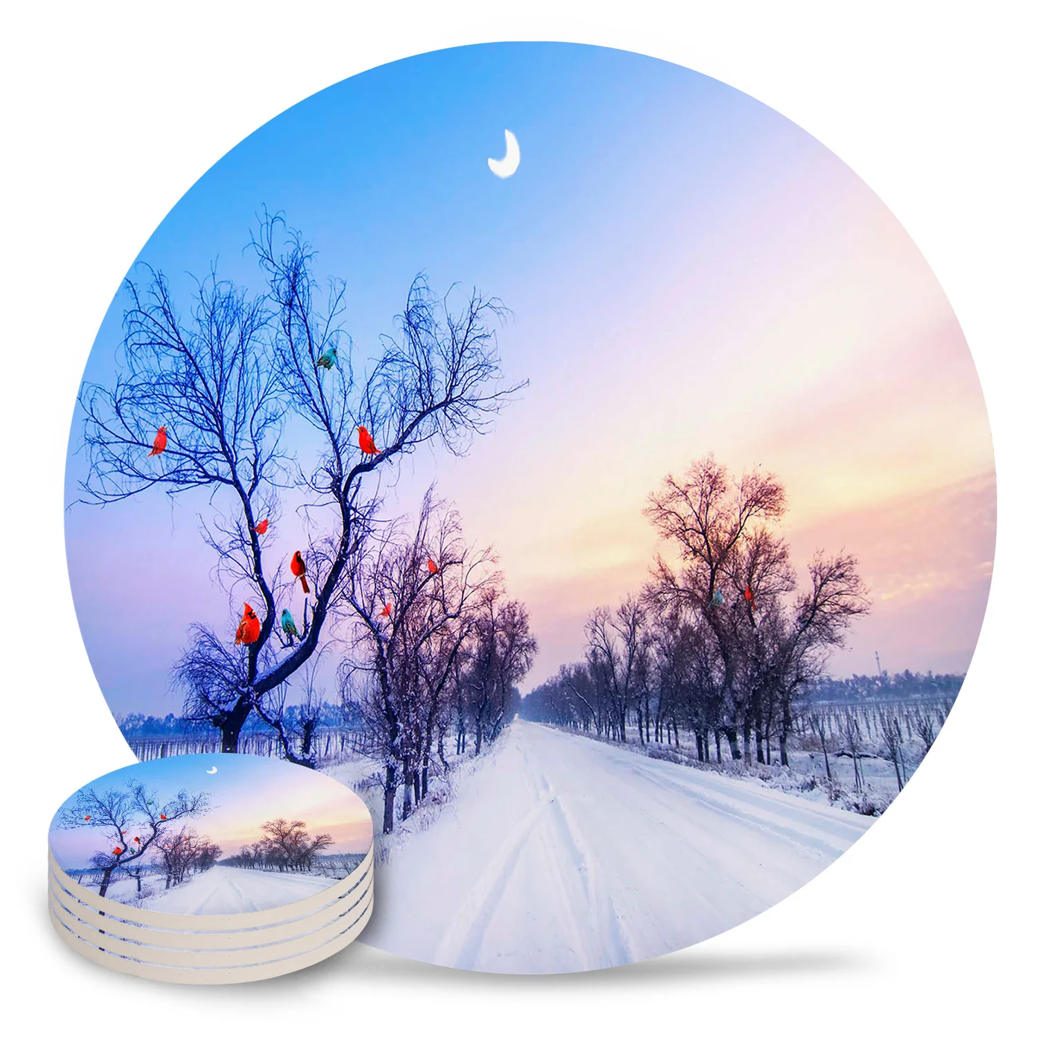 Креативный подстаканник снежные деревья Луна птицы среда обитания декорации