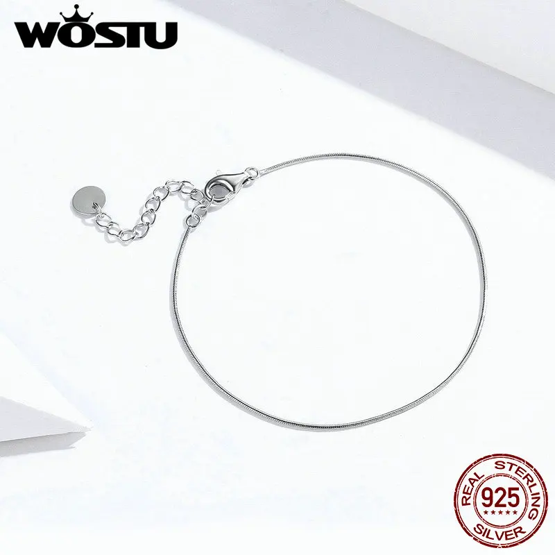 WOSTU 100% Настоящее серебро 925 пробы простой браслет нежный из змеиной кости для