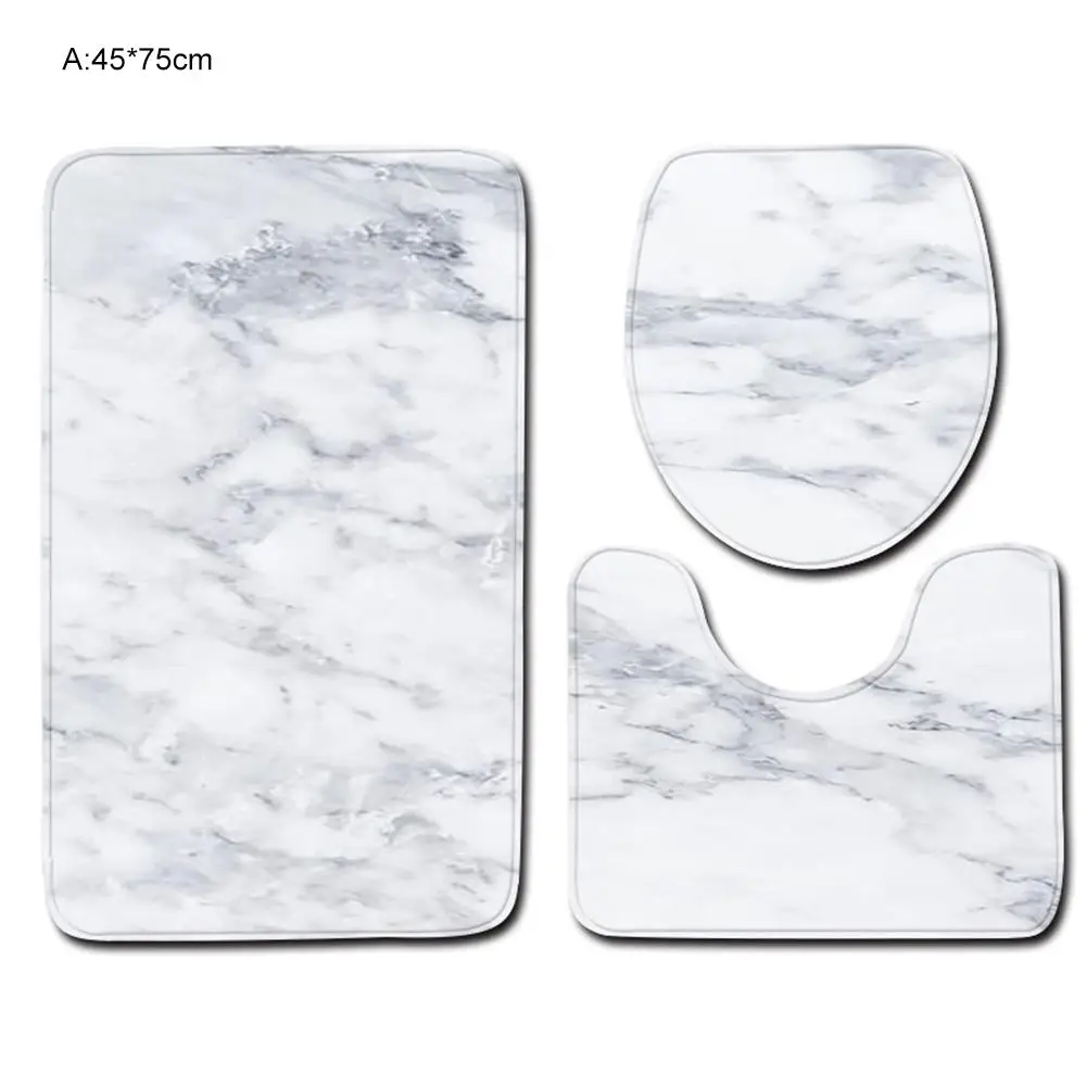 

3Pcs Marble Texture Toilet Lid Cover Floor Carpet Mat Set Home Bathroom Cleaning Decor
