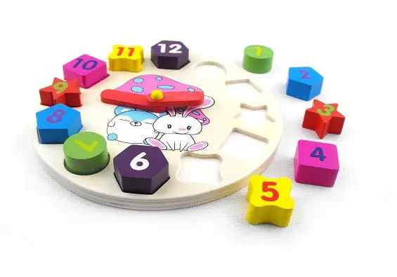 Детские развивающие детские часы кролика Деревянные блоки игрушки для детей