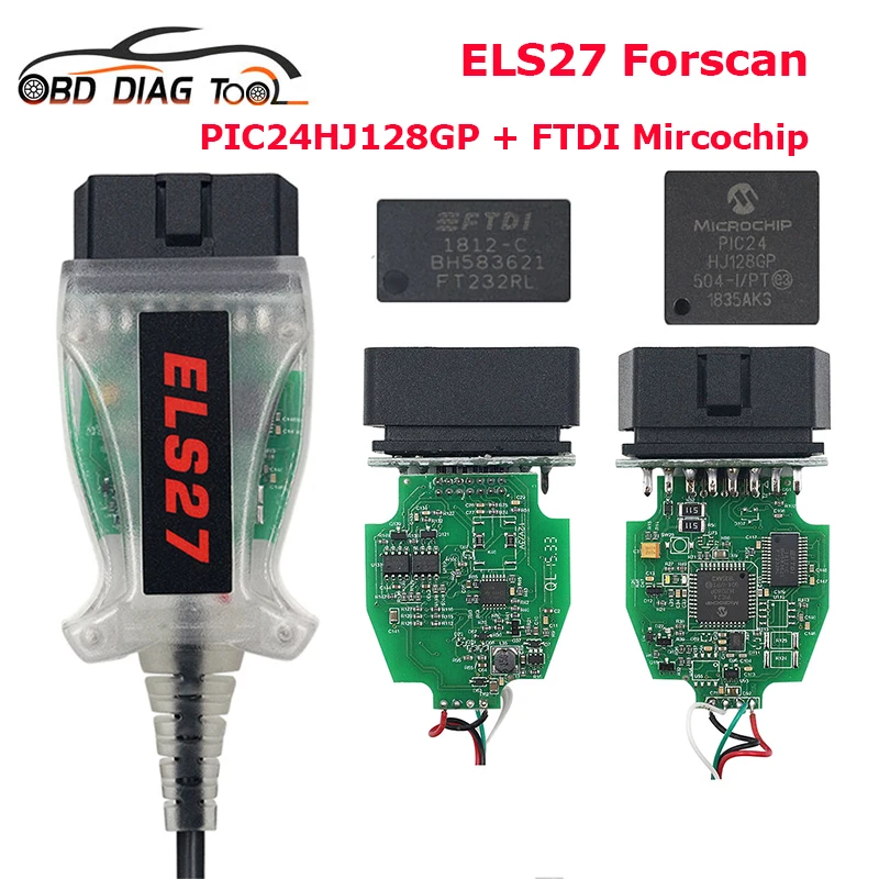 Новейший Диагностический кабель V2.3.8 ELS27 FORScan OBD2 зеленая печатная плата PIC24HJ128GP + FTDI
