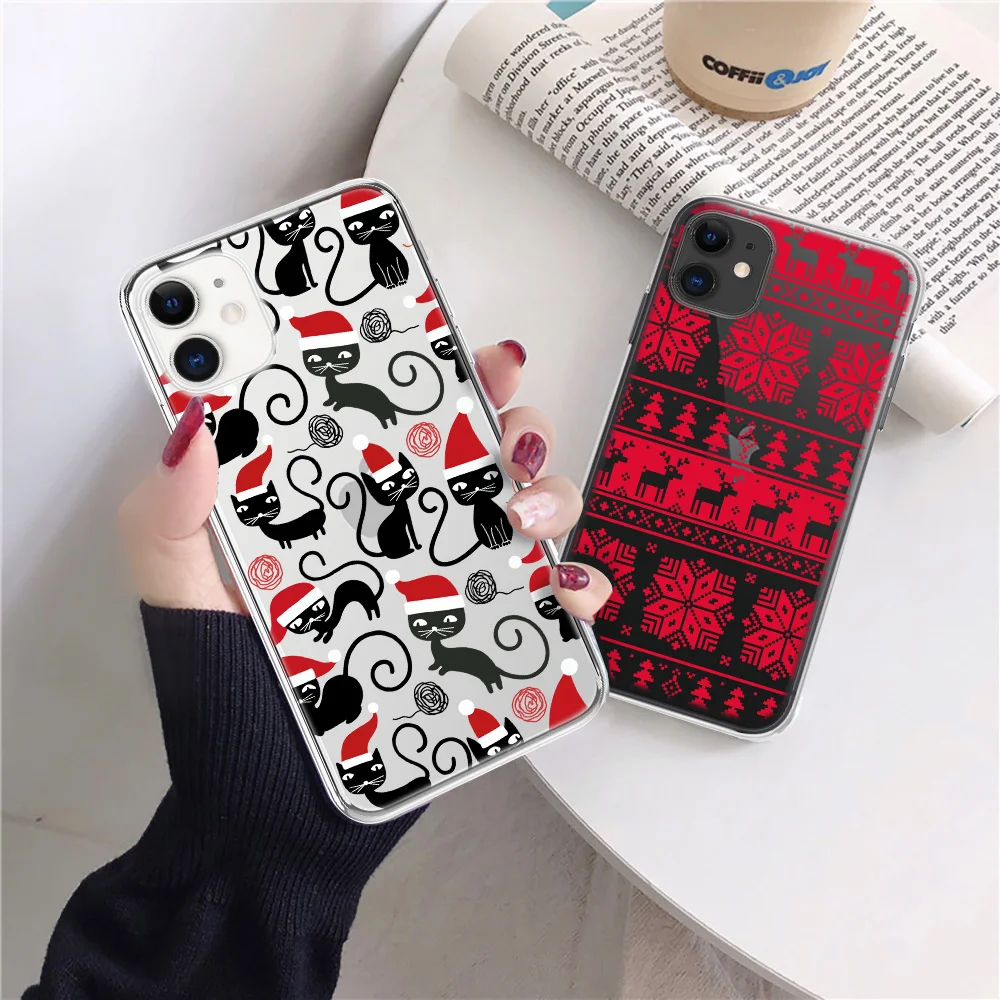moskado Elk Christmas Stocking Snowman Phone Case for iphone 11 Pro Max 12 13 Mini X XR XS Max 7 8 Plus Dust-proof Phone Shell