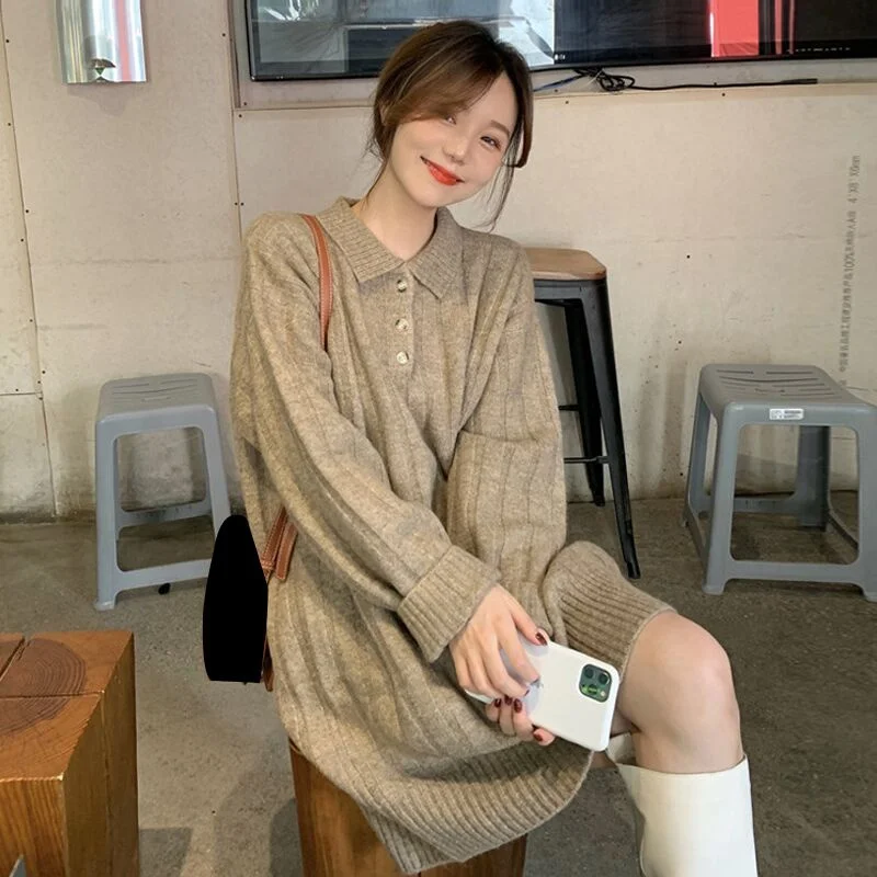 

Medium length sweater dress women autumn winter with 2021 small with coat knitted skirt Rac