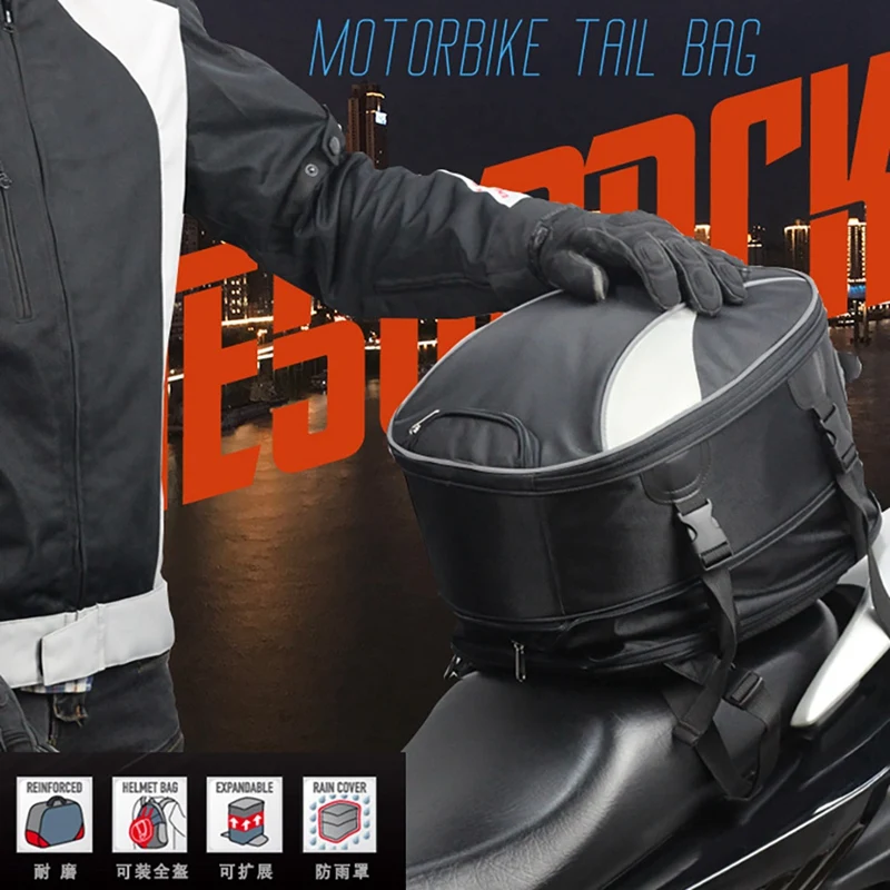 

Motorcycle Tail Bag Dual Use Motorcycle Seat Bag with Waterproof Cover 28L Expandable Luggage Storage Bag for Outdoor