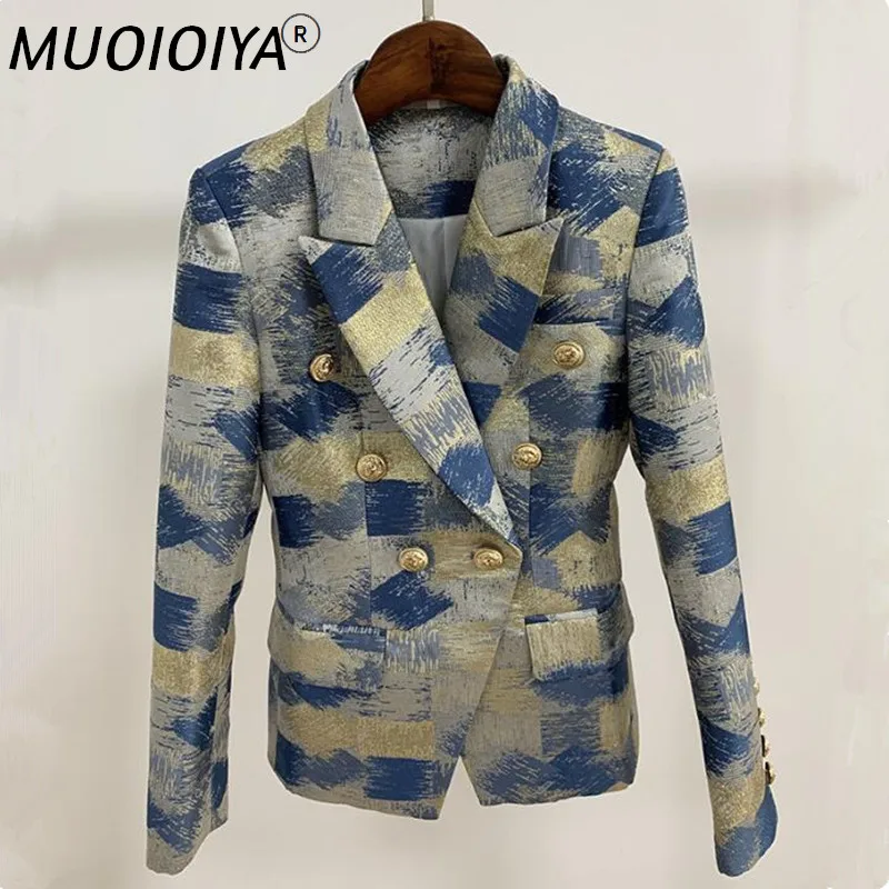 

Fashion Print Women Blazer Suit Jacket Notched Collar Female Coat 2021 Spring Autumn Double Breasted American veste femme Tops