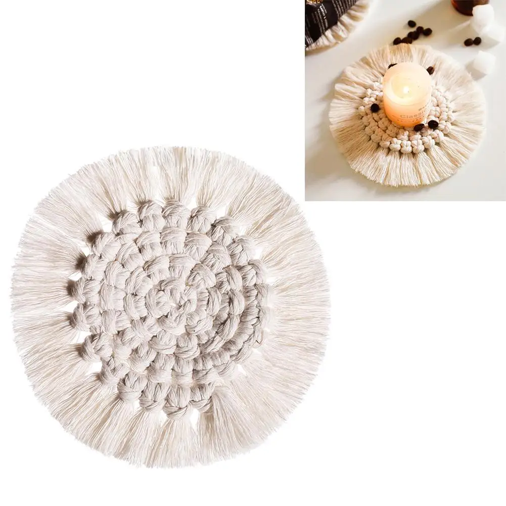 Nordic Macrame Cup Pad Bohemian Tablecloth Table Mat Pure Handmade Cotton Braid Non-slip Insulation Mats for Kitchen Candle | Дом и сад