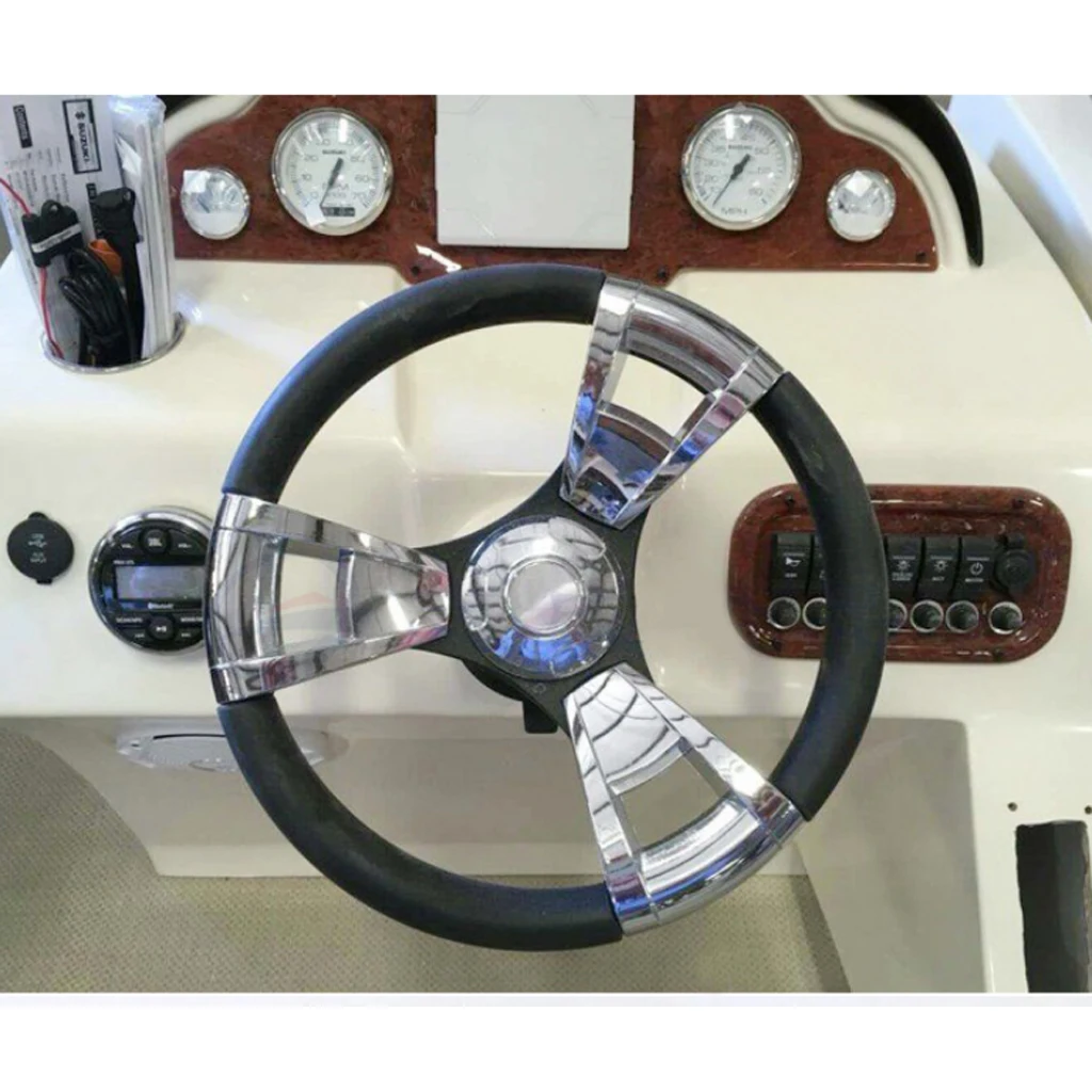 Marine Yacht Pontoon Boat Steering Wheel, 3 Spoke Sports Wheel, Universal for Most Marine Boats