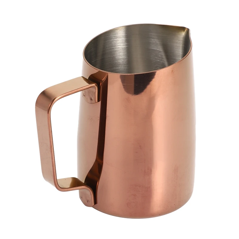 

450Ml Stainless Steel Oblique Mouth Pull Flower Cup, Electroplated Rose Gold Coffee Milk Cup Pull Flower Cylinder