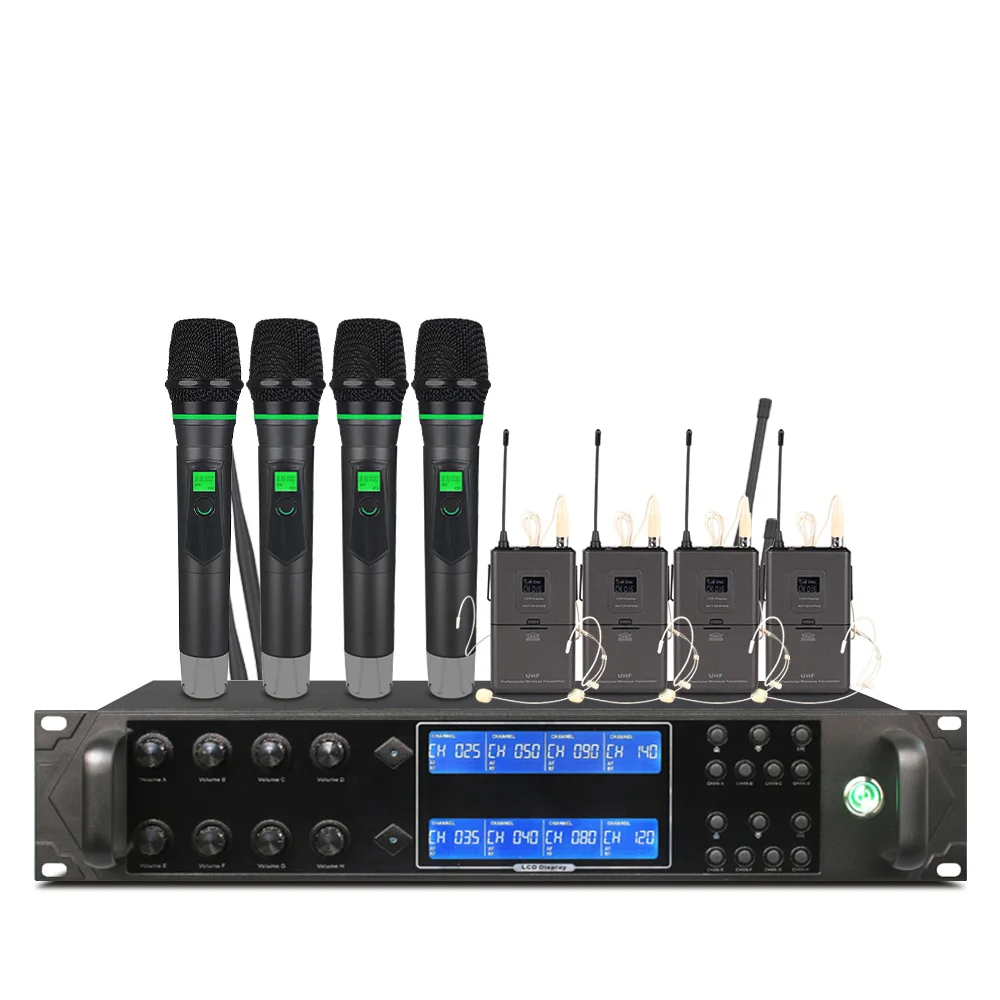 Профессиональная беспроводная гарнитура микрофон система для Церкви UHF8 канальный ручной нагрудный конденсаторный караоке микрофон Студио 900gt8 - Цвет: 4 handheld 4 headset