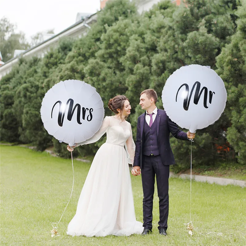 

50pcs 22inch White Mr Mrs Round Foil Balloons for Bridal Bride to Be Marriage Wedding Party Valentine's Day Air Globos Supplies