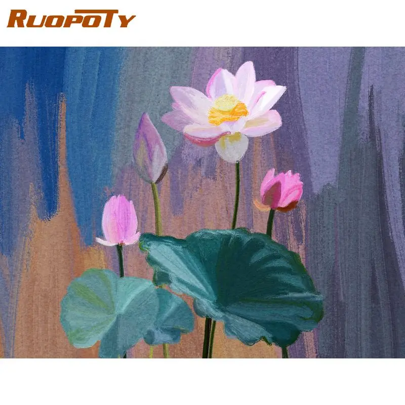 RUOPOTY Рамка Картина Лотос Сделай Сам по номерам для взрослых цветы настенные