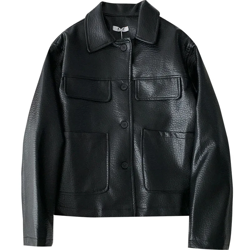 Женская куртка из искусственной кожи новинка 2019 весна осень черная женская