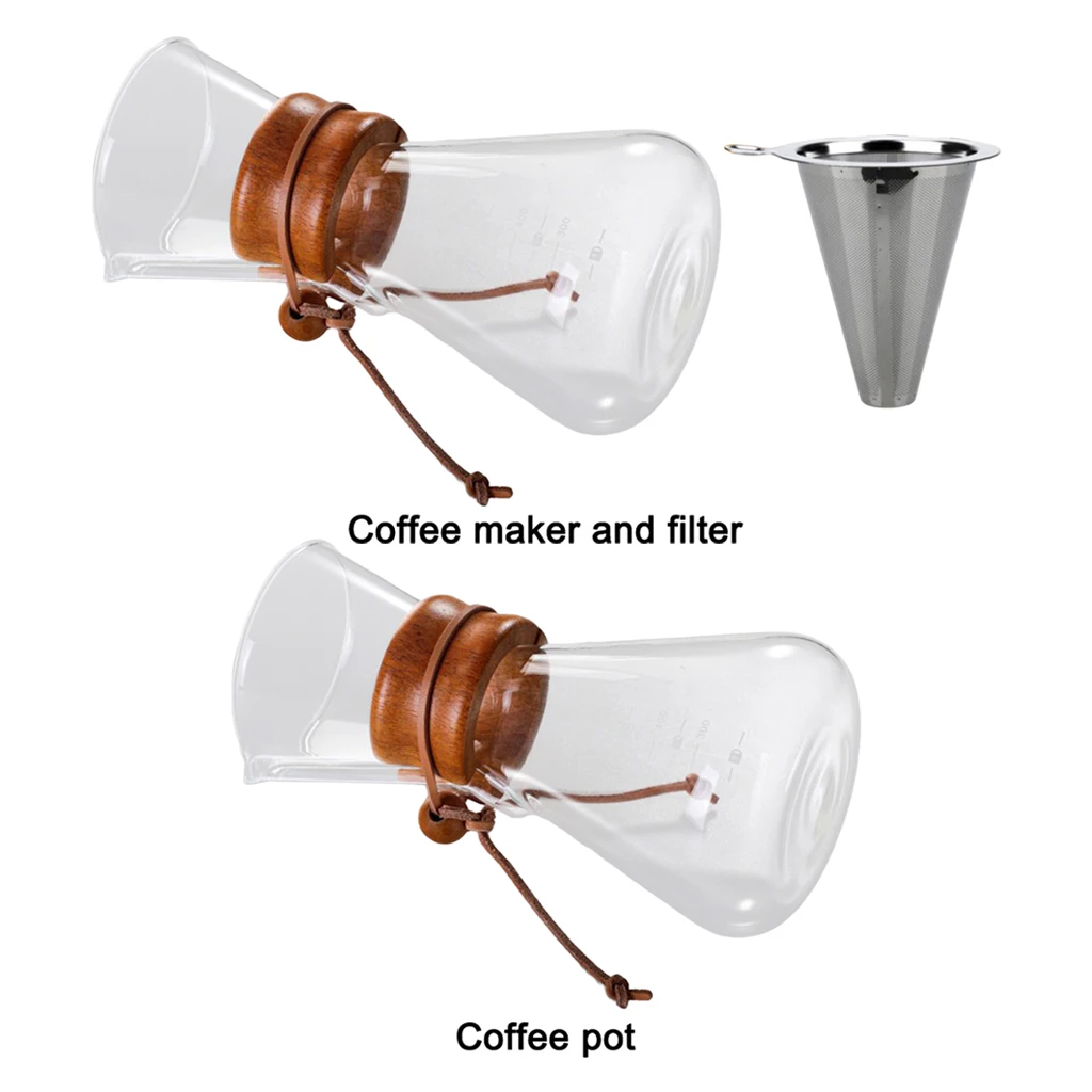 

600ML Glass Coffee Pot Hand Drip Pour Over Teapot Anti-scald With Filter