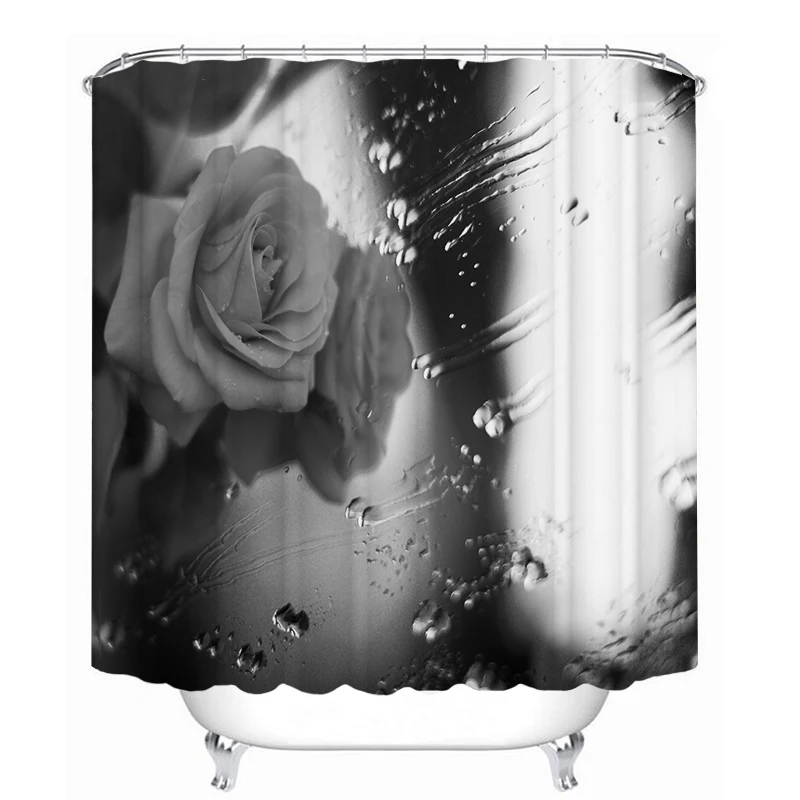 Black and White Rose Flower Waterproof Shower Curtain Beautiful Flowers Bathroom Curtains Set Toilet Cover Non-Slip Bath Mat | Дом и сад
