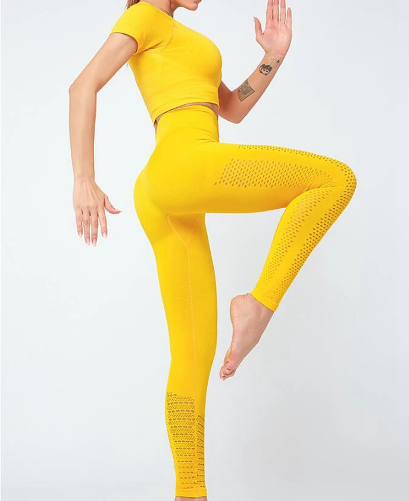 Весенний женский сетчатый бесшовный комплект для йоги спортивный костюм фитнеса