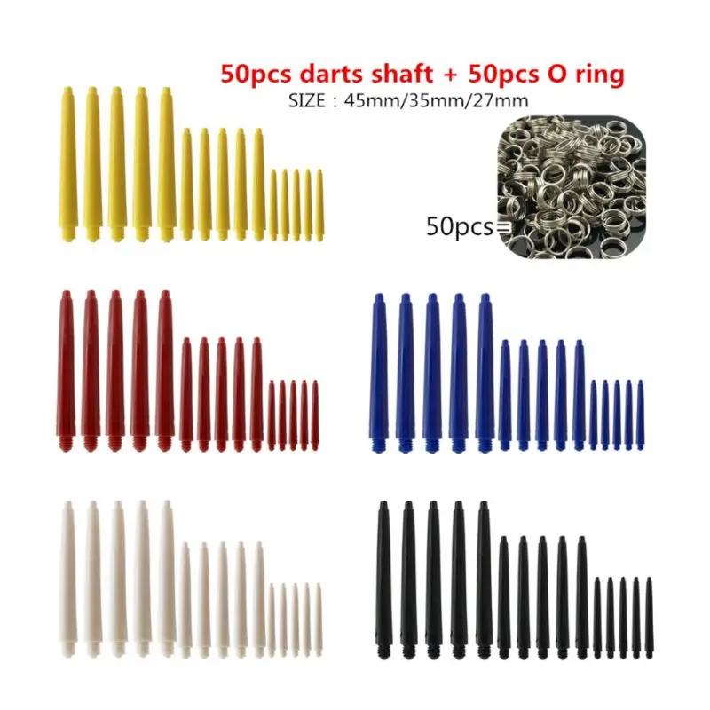 

Y1UC Dart Accessory 50pcs Nylon Dart Shafts Replacement and 50pcs O Rings Hold the Flight Random Color