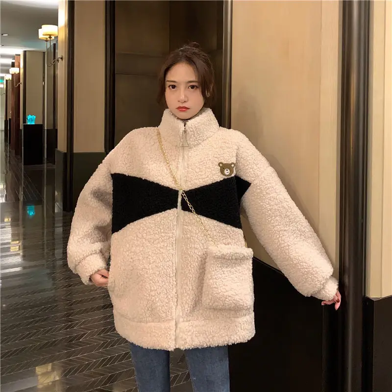 

Новая куртка из имитации овечьей шерсти, женская модная зимняя Свободная модель 2021, Студенческая Корейская версия BF lazy wind plus velvet thi