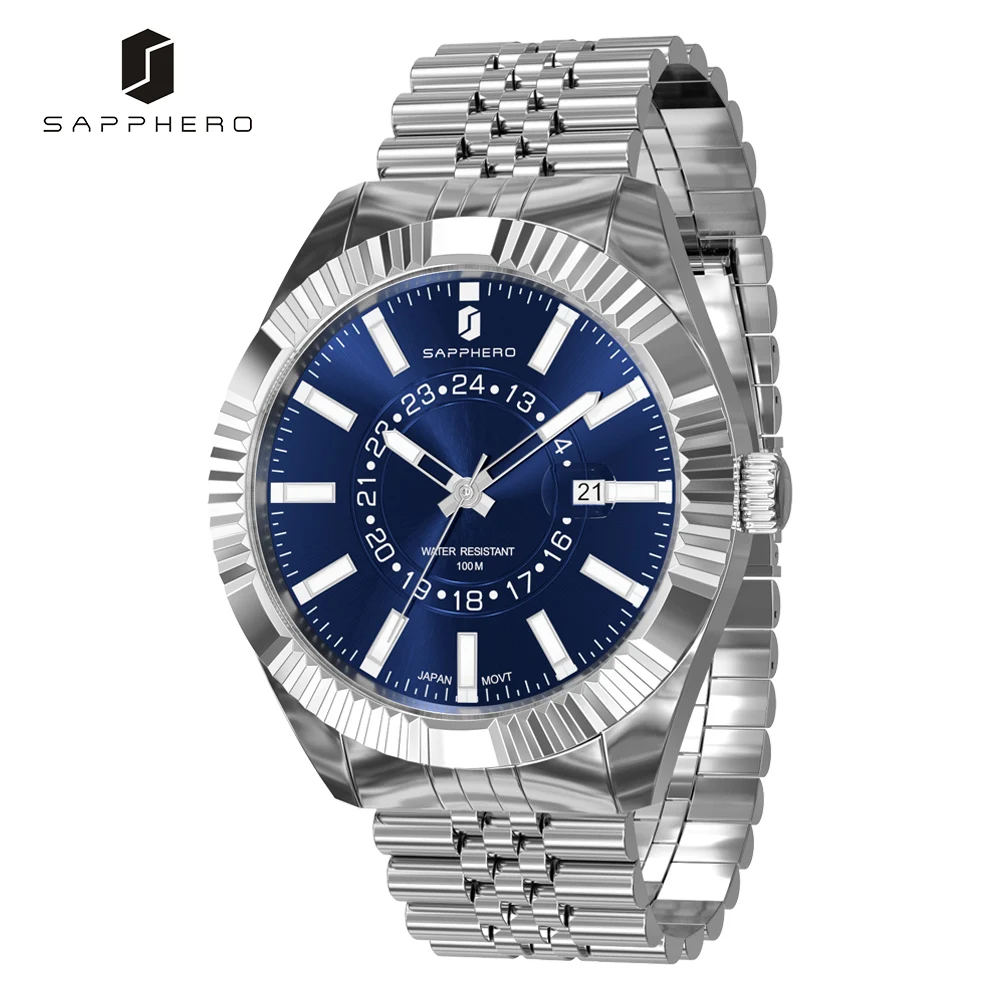 Часы SAPPHERO для мужчин с кварцевым механизмом 100 м водонепроницаемые часы из