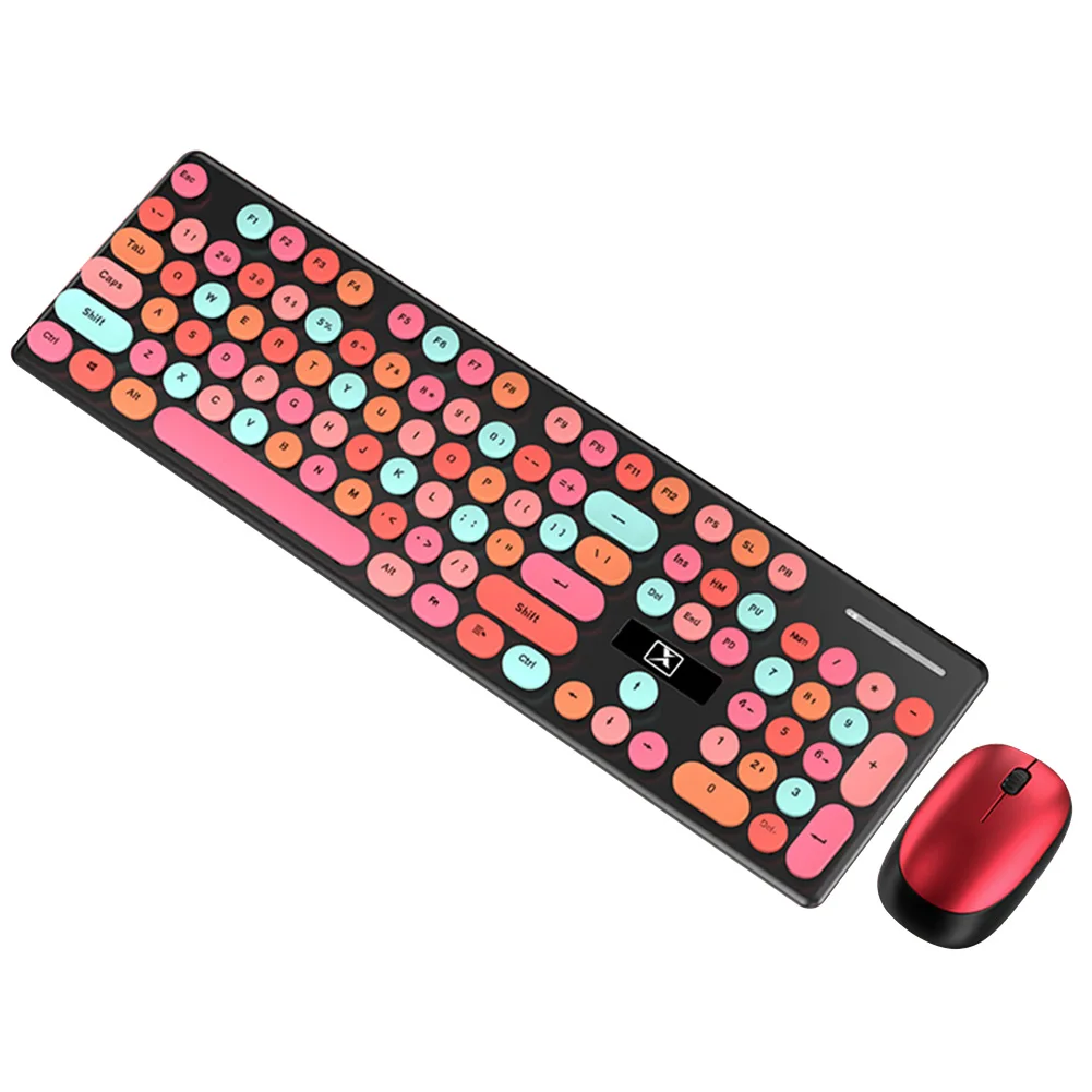 

Keyboard Mouse Combo Portable Home Mute Office Work 2.4G Wireless Rechargeable Non Slip Cute Round For Laptop Stylish Computer