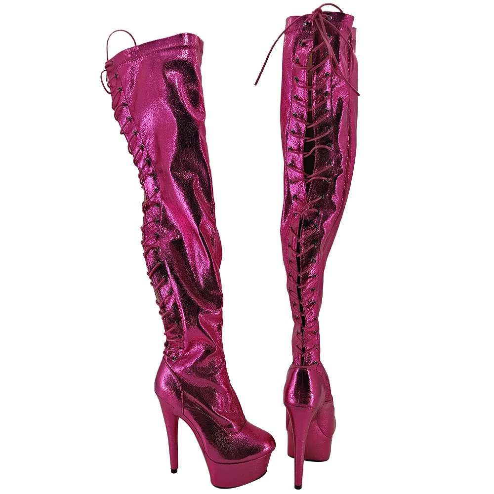 

Leecabe 15cm/6inch Pole dancing sexy over knee-high boots with holo color sexy dancer pole dancing boot