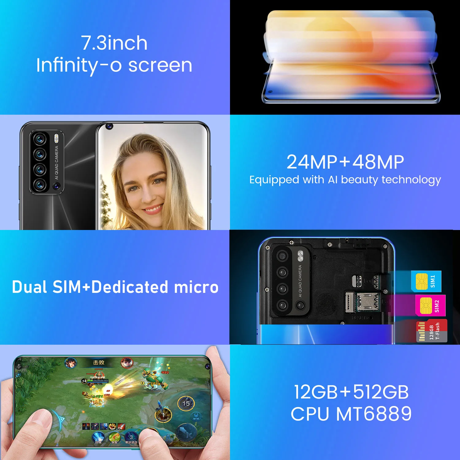 Galay-Smartphone S22 + Ultra 5G desbloqueado, tel&eacute;fono m&oacute;vil Android, 512GB, versi&oacute;n Global, para juegos, bater&iacute;a de larga duraci&oacute;n, color negro m&iacute;stico-1