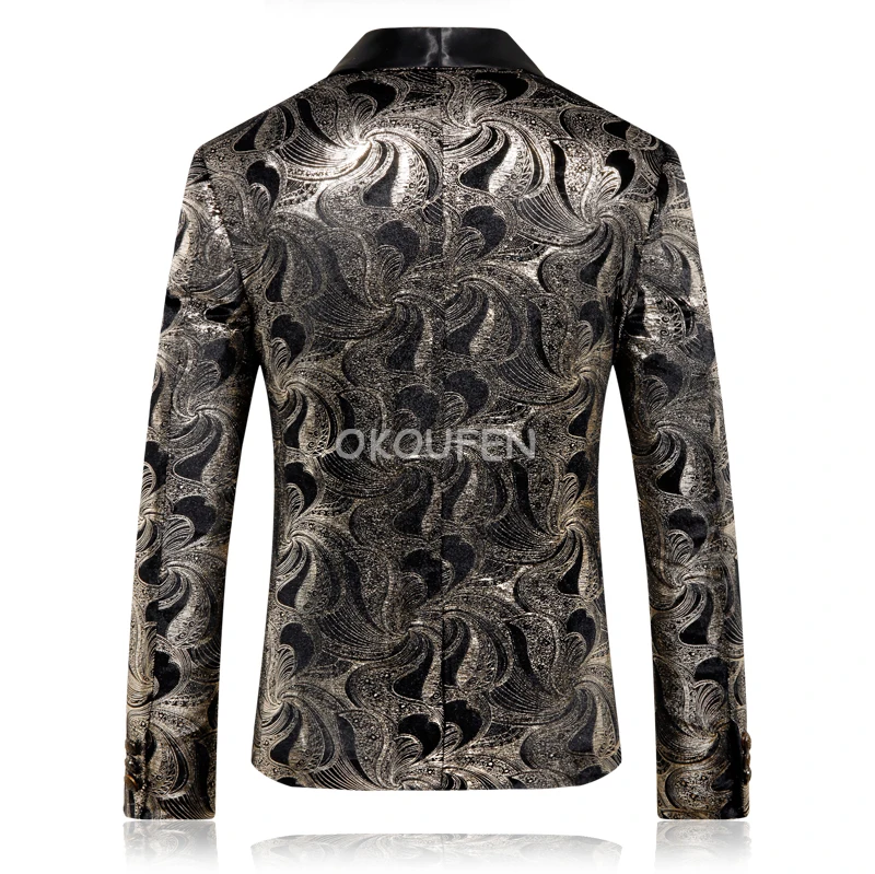 

2019 Spring and Autumn New Flower Print Slim Suit men's Groom Wedding Dress Nightclub male singer stage host Casual blazers