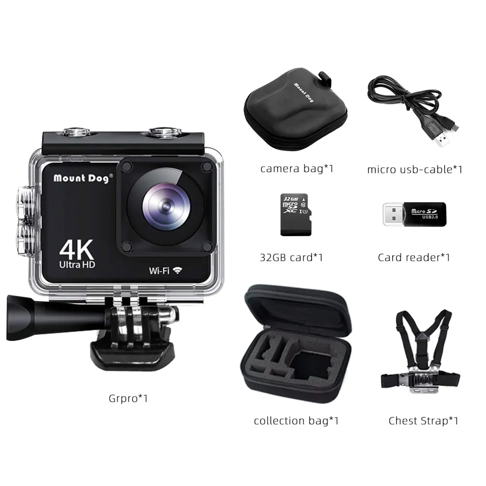 option 2 Водонепроницаемая Экшн-камера Ultra HD 4K 1080P с ЖК-дисплеем и Wi-Fi, Спортивная видеокамера для перекодирования, подводные камеры - Цвет: option 2