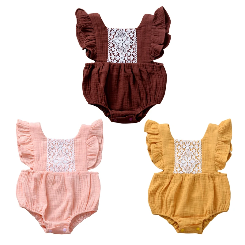 

2021 Summer Cute Toddler Baby Girls Cute Jumpsuit Clothes Cotton Solid Infant Kids Sleeveless Lace Soft Romper Outfits
