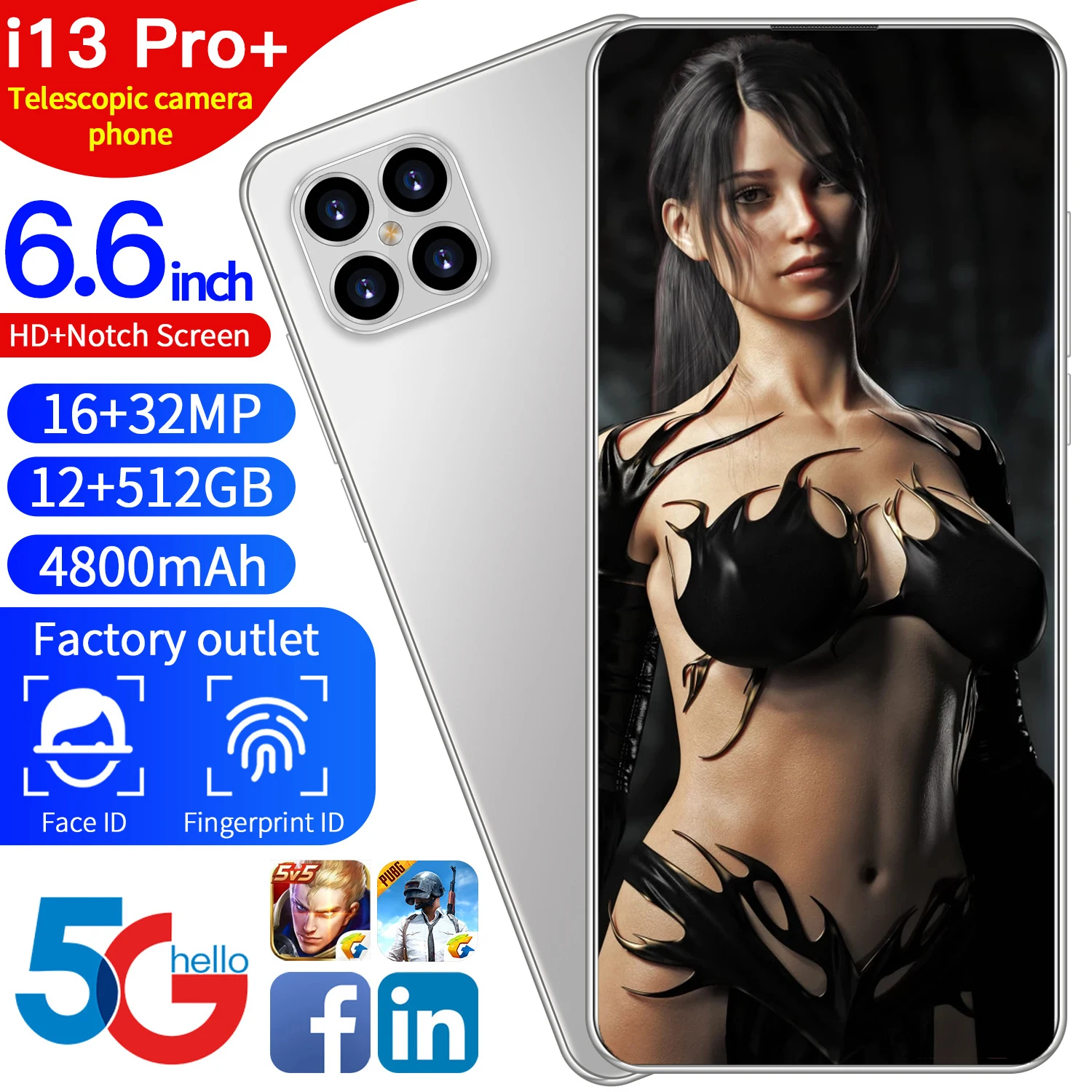 

2021 Global Version Hot Sale I13 Pro Smartphone 12GB 512GB 7.2 Inch 5G Snapdragon 888 Mobile Phone Face ID 10 Core Game CPU