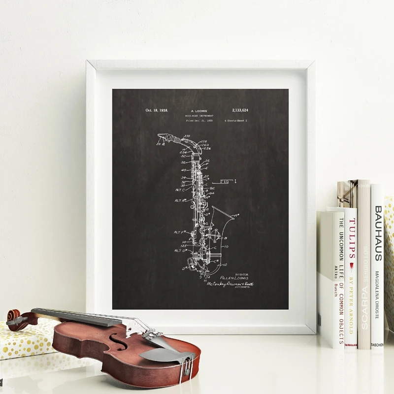 Музыкальный инструмент запатентованные принты музыкальный подарок саксофон