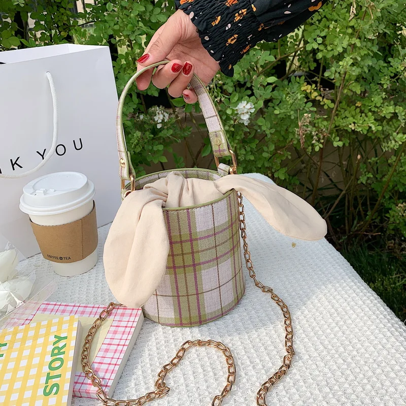 

Plaid Tote Bucket Bag 2021 Fashion New Canvas Retro Women's Handbag Travel Shoulder Messenger Bag Phone Bags Clutch Purse