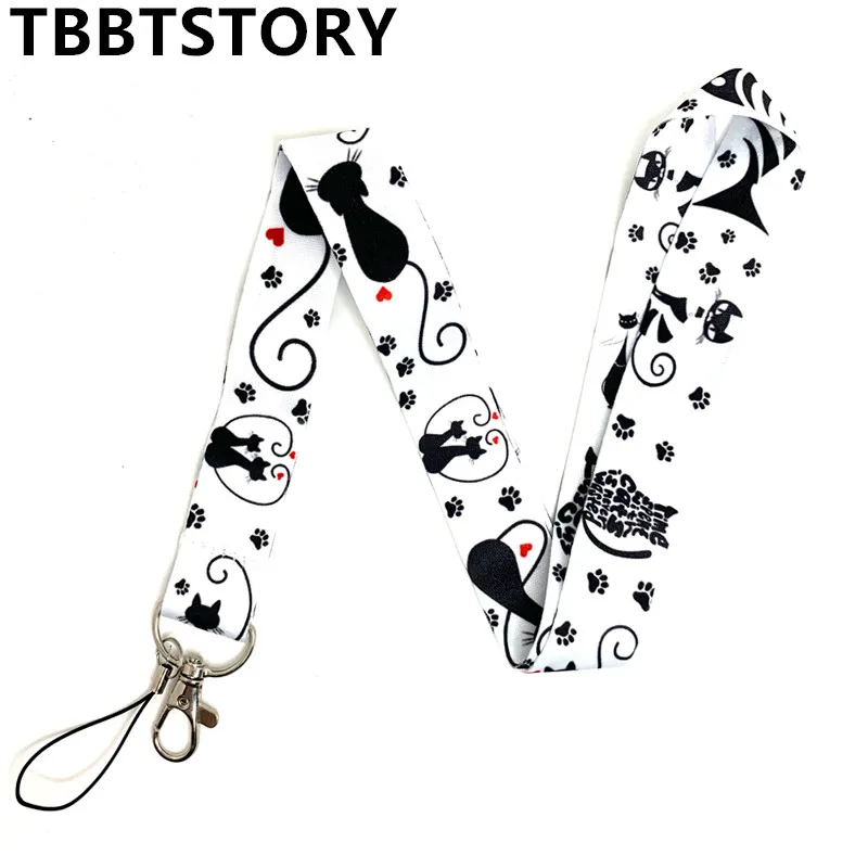 

Cartoon Cute Black Cat Mobile Phone Straps Lanyard for Keys Neck Strap ID Badge Holder Keycord Webbing Ribbon Keychain Hang Rope