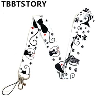 cartoon cute black cat mobile phone straps lanyard for keys neck strap id badge holder keycord webbing ribbon keychain hang rope