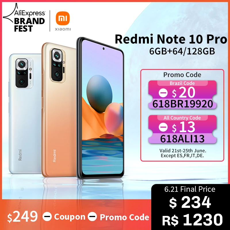 [Мировая премьера В наличии] Глобальная версия Xiaomi Redmi Note 10 Pro Смартфон 108Мп Камера
