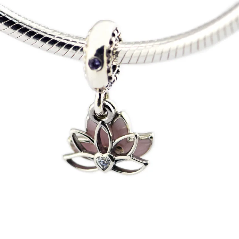 Serene Lotus Flower Dangle Silver Beads for Charms Bracelets Women 925 Jewelry DIY Pink Charm Making | Украшения и аксессуары