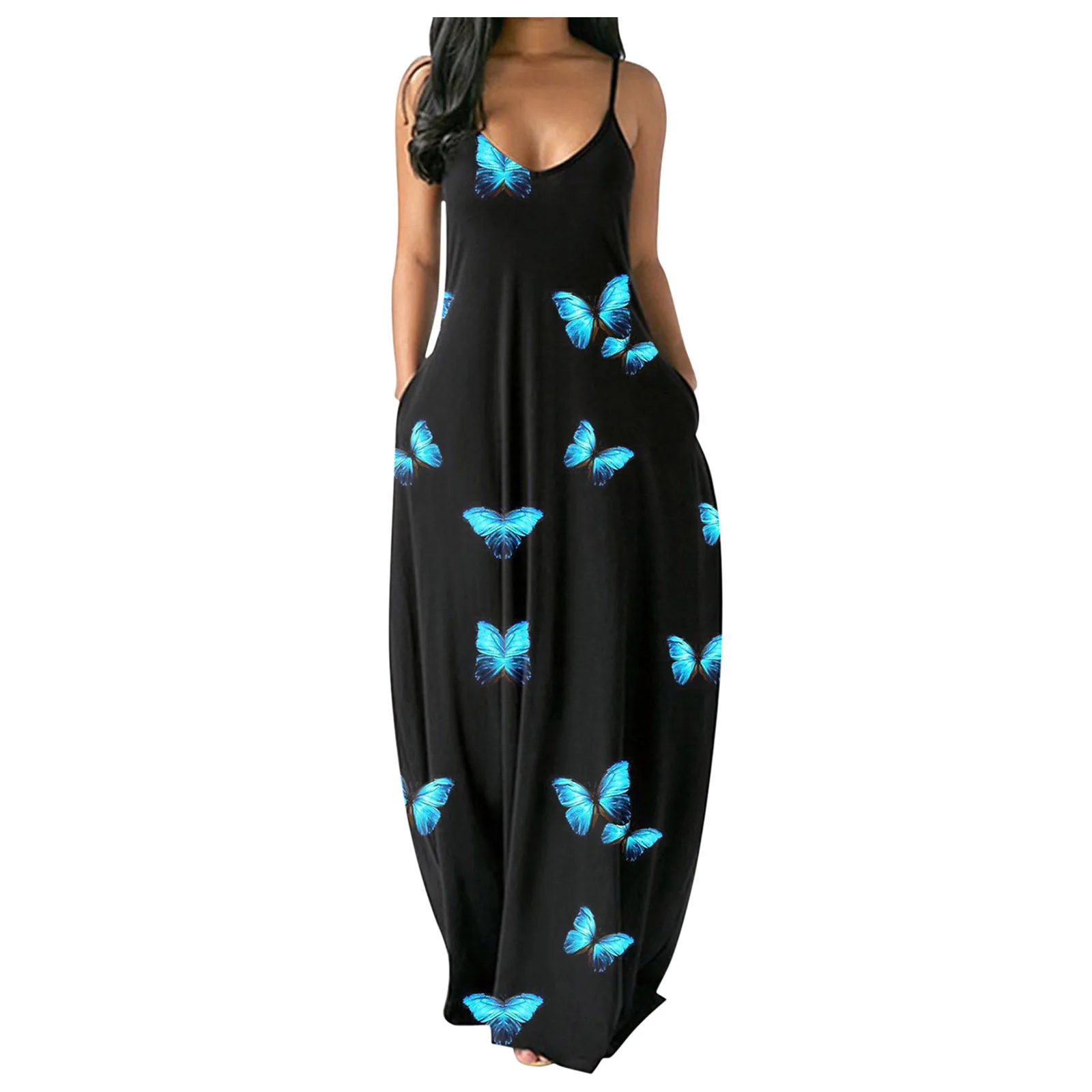 

Fashion Summer Long Dress Women's V-neck Printed Sundress Casual Sleeveless Female Plus Size Elegant Dress Vestidos New #463