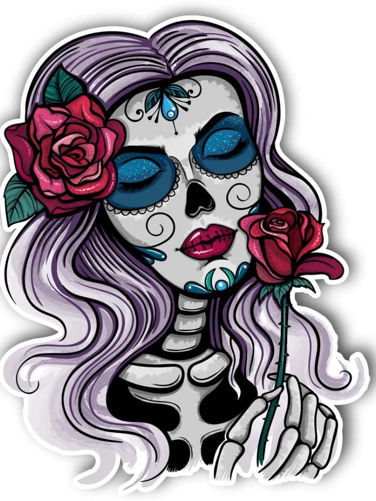 

Creative Car Stickers Skull Girl Modeling Sticker PVC Day of The Dead for Cars Motorcycle Bicycle Luggage Laptop Decal Decor